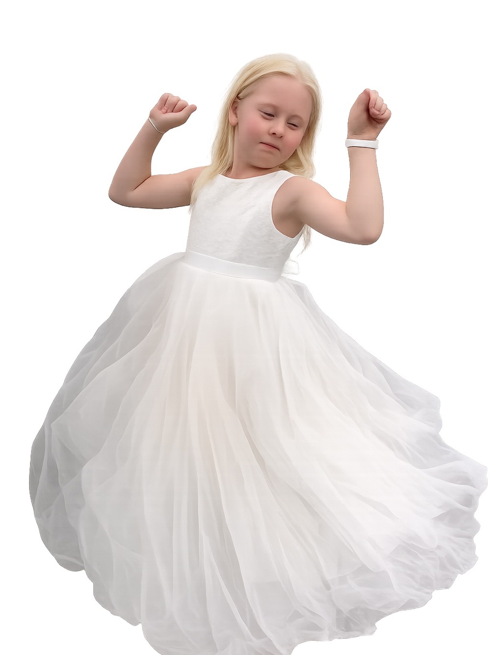 David's Bridal Blush Lace & Tulle Flower Girl Dress with Ribbon Sash - Picture 2 of 4